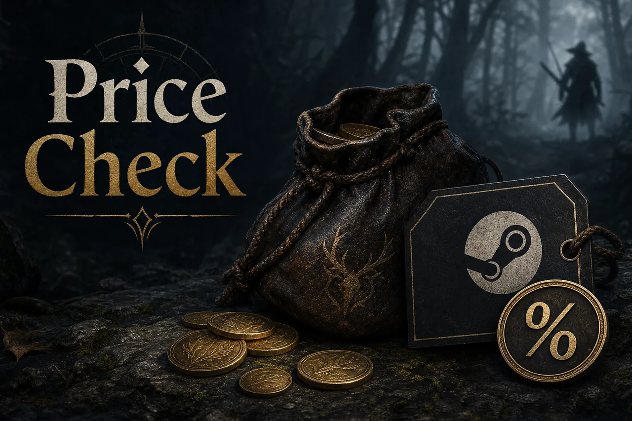 Fan-made Mistfall Hunter price check illustration with Steam purchase cues